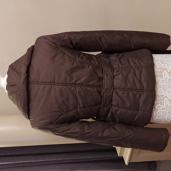 GUESS JEANS Brown Collar Front Snap Nylon Quilted Jacket with Waist Sash - Picture 8 of 12